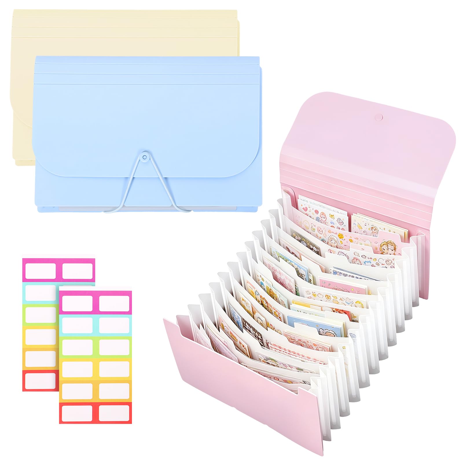 3PCS Sticker Storage Organiser, Large Capacity Flashcard Organiser with 13 Expandable Pockets Multi-Layer Desktop Sticker Binder for Washi Tape, Flash Cards, Album, Journal, Notecard and Check