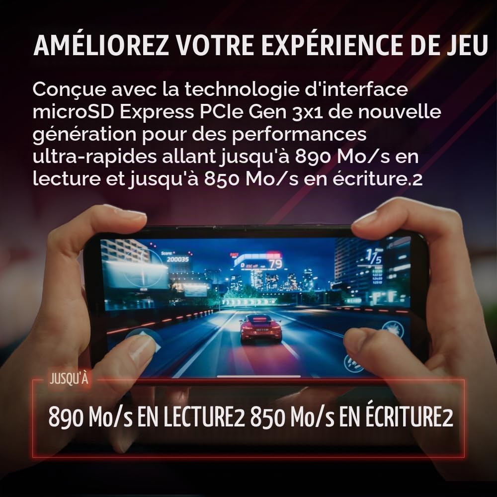 PNY Carte Mémoire microSD Express microSDXC UHS-I U3 V30 A1 1TB, jusqu'à 890/850 Mo/s en Lecture/Écriture, Compatible avec Nintendo Switch 2, PCIe Gen 3x1, Idéale pour Appareils microSD Express