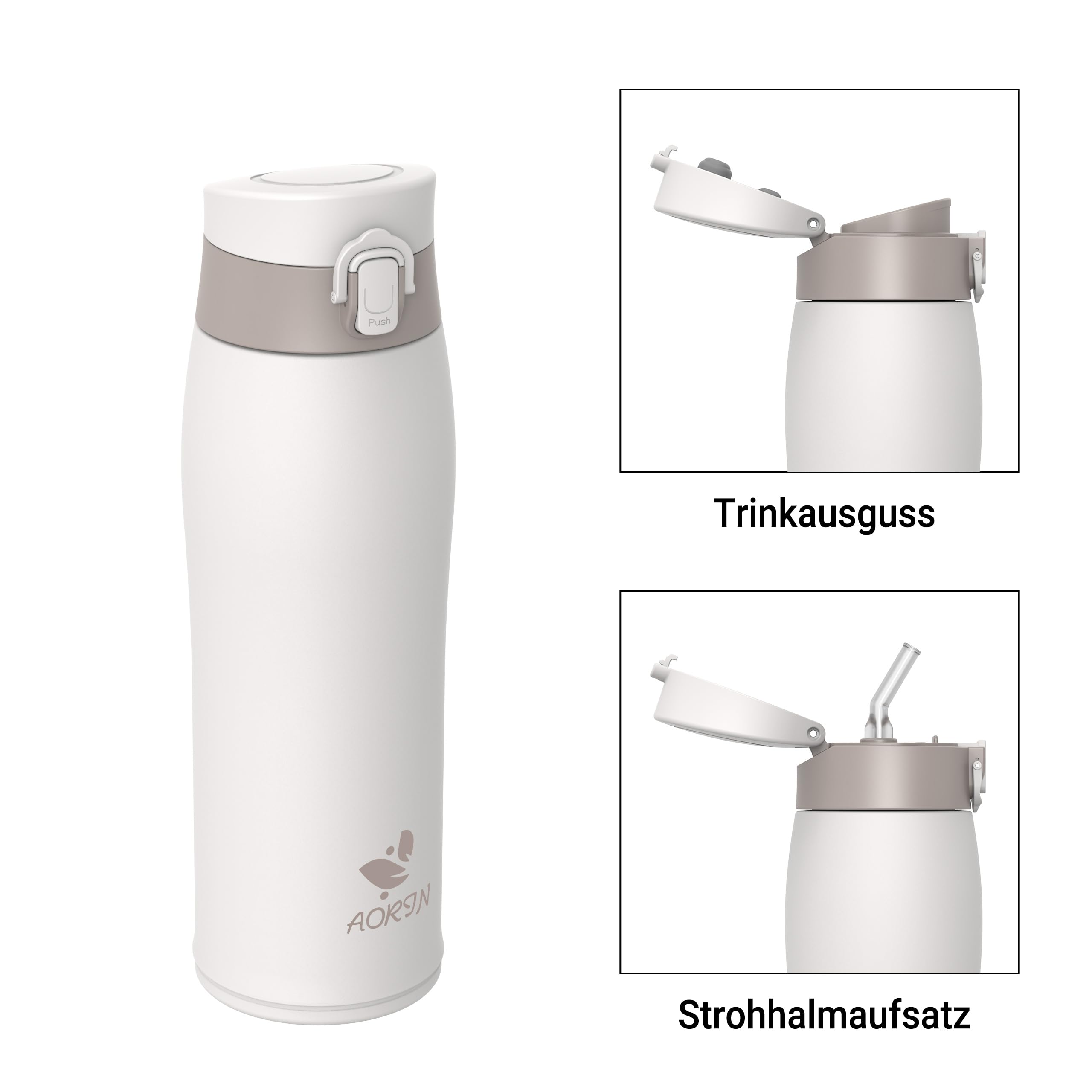 AORIN Trinkflasche Edelstahl 18/8, 750ml, Auslaufsicher Thermoskanne Isolierflasche Doppelwandig mit 2 Deckel, BPA-Frei Sportflasche… – Ansicht 3