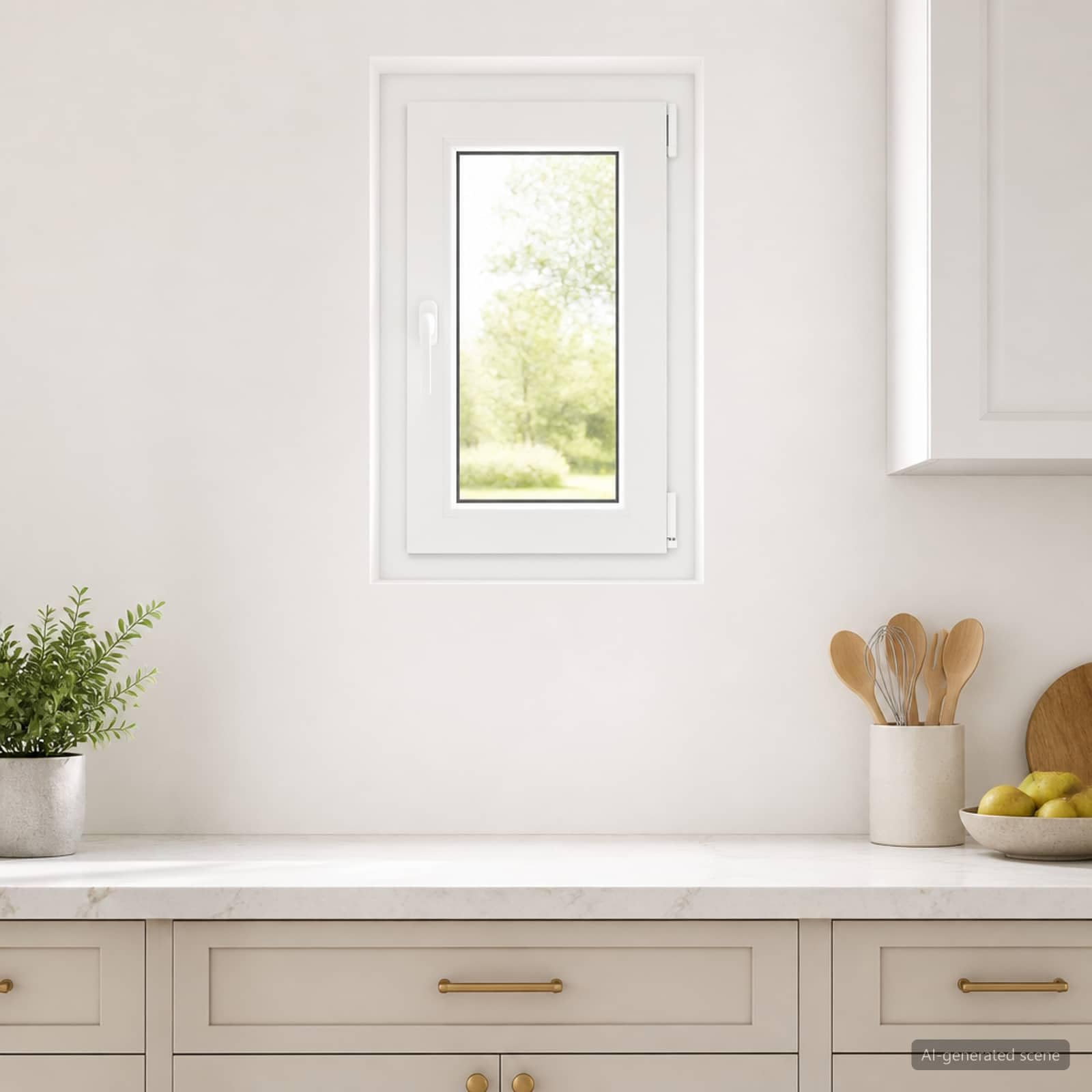 vidaXL Basement Window RISOR 50 x 70 cm PVC and Glass, White, 50 x 70 cm (Two-layer) - Image 2