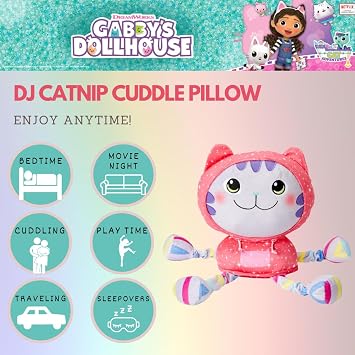 DreamWorks Gabby's Dollhouse DJ Catnip Bedding Super Soft Plush Cuddle Pillow Buddy, (Officially Licensed Product) By Franco