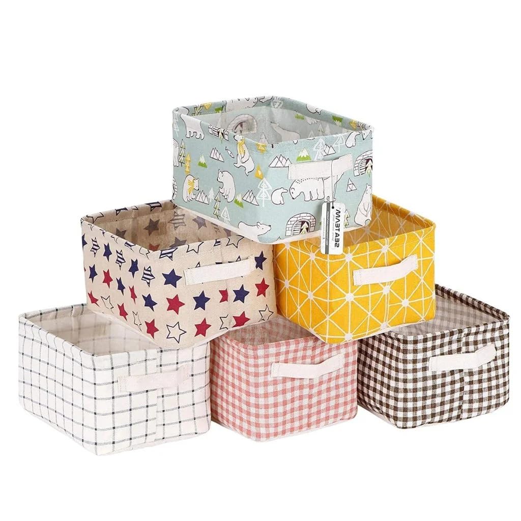 Foldable Mini Square Storage Basket - Small Collapsible Canvas Containers Organizers With Handle mini bag organiser (Multicolor) (4, Mini Bag 4 Pieces)-image-10