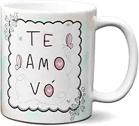Caneca Fofa Para Presente Feliz Dia Dos Avós Te Amo Vó (Branca)