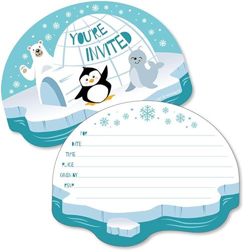 Miniatura 1 de Big Dot of Happiness Arctic Polar Animals – Invitaciones rellenas en forma – Tarjetas de invitación de invierno para baby shower o fiesta de