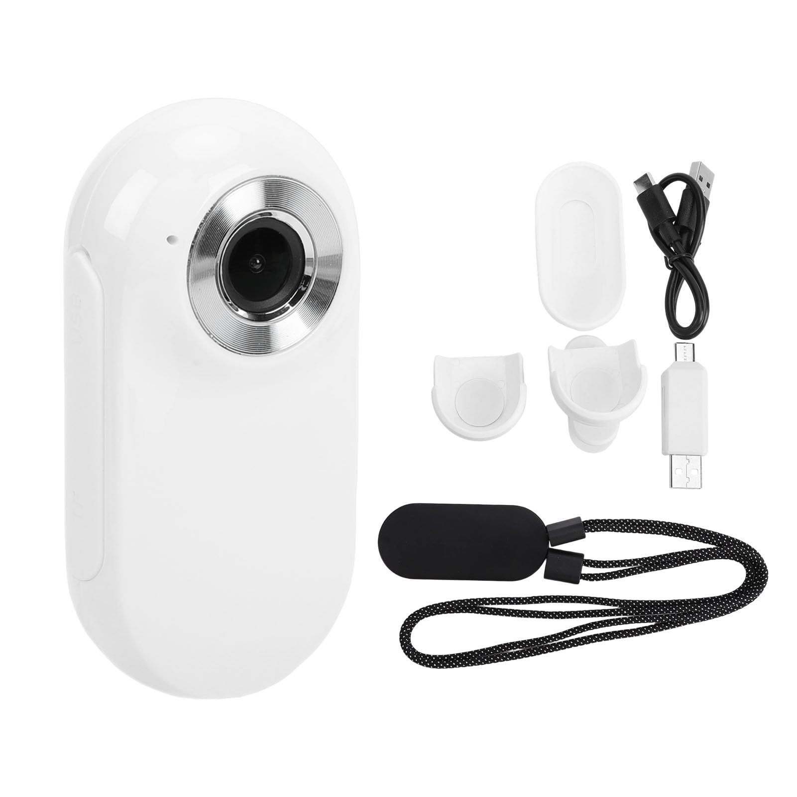 Fotocamera per Pollice con Schermo, Action Camera HD 1080P per Registrazione Video, Scheda di Memoria da 128 GB, Morsetto Posteriore con Cordino Magnetico, Lettore di Schede OTG, (Bianca)