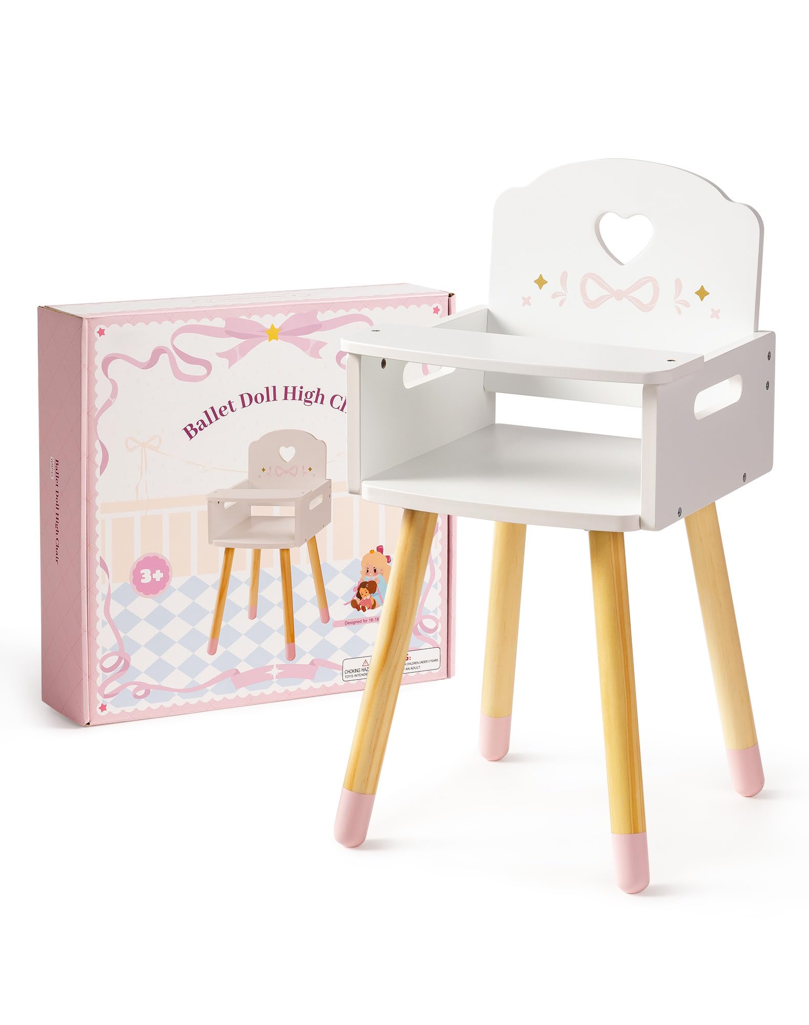 ROBOTIME Holz Puppenhochstuhl, mit festem Tablett für 16-18 Zoll Puppen, Puppenhochstuhl Möbel, Holz Möbel für fantasievolles Füttern, Ballet Fairy Serie – Rosa