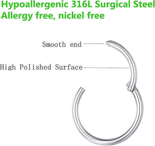BLESSMYLOVE Nasenring Hoop 316L Chirurgenstahl Knorpelohrring Septum Clicker Ring 0,8 mm 1,0 mm 1,2 mm 1,6 mm 2,0 mm Edelstahl Klappbarer Segmentring Lippenring Conch Daith Helix Rook Tragus Lobe Snug Ear Body Piercing Schmuck - 3