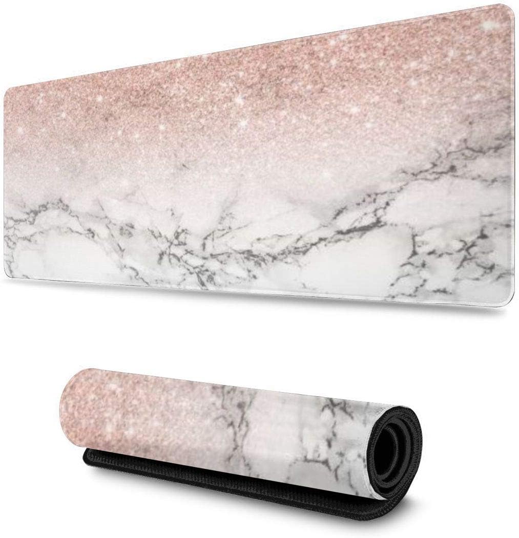 Rose Gold Ombre Black Marble Gaming Mouse Pad, Extended Large Computer Keyboard Desk Pad Mat XXL Waterproof Non-Slip Rubber Base with Stitched Edges (30.5¡Á11.8 Inch)