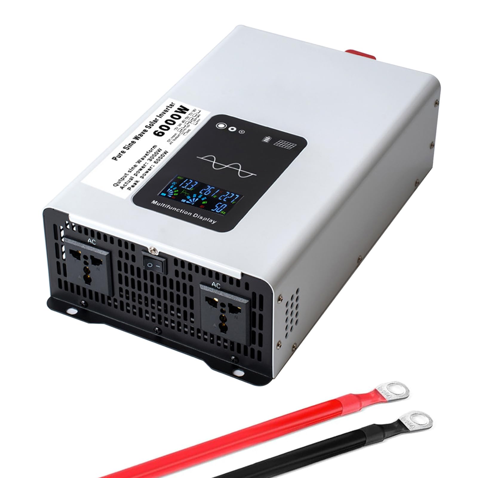 Falownik Sinusoidalny 3000W DC 72V/60V/48V/24V/12V z ładowarką i Wejściem DC, Wyjściem AC 120V/240V, Szczytowy Falownik Solarny 6000W do Urządzeń Elektronicznych i Zasilania Awaryjne(Size:48v to 220v)