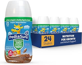PediaSure Grow & Gain with Fiber, 3g Fiber to Support a Healthy Digestive System, Nutrients for Immune Support, Kids Nutritional Shake, DHA Omega-3, Non-GMO, Chocolate, 7.4 fl oz (Pack of 24)