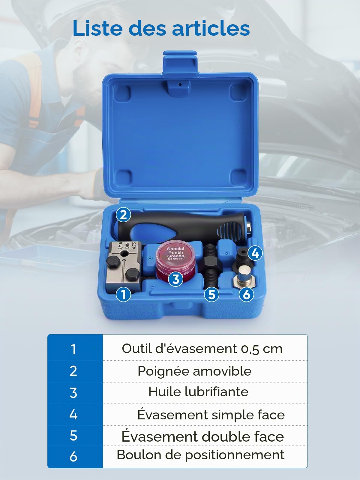 Kit Universel à Double Evasement pour Conduites de Frein DIN 4,75 mm (3/16") - Kit de Réparation pour Tuyaux de Frein en Cuivre, Nickel et Acier - Compatible avec Les Voitures, Camions