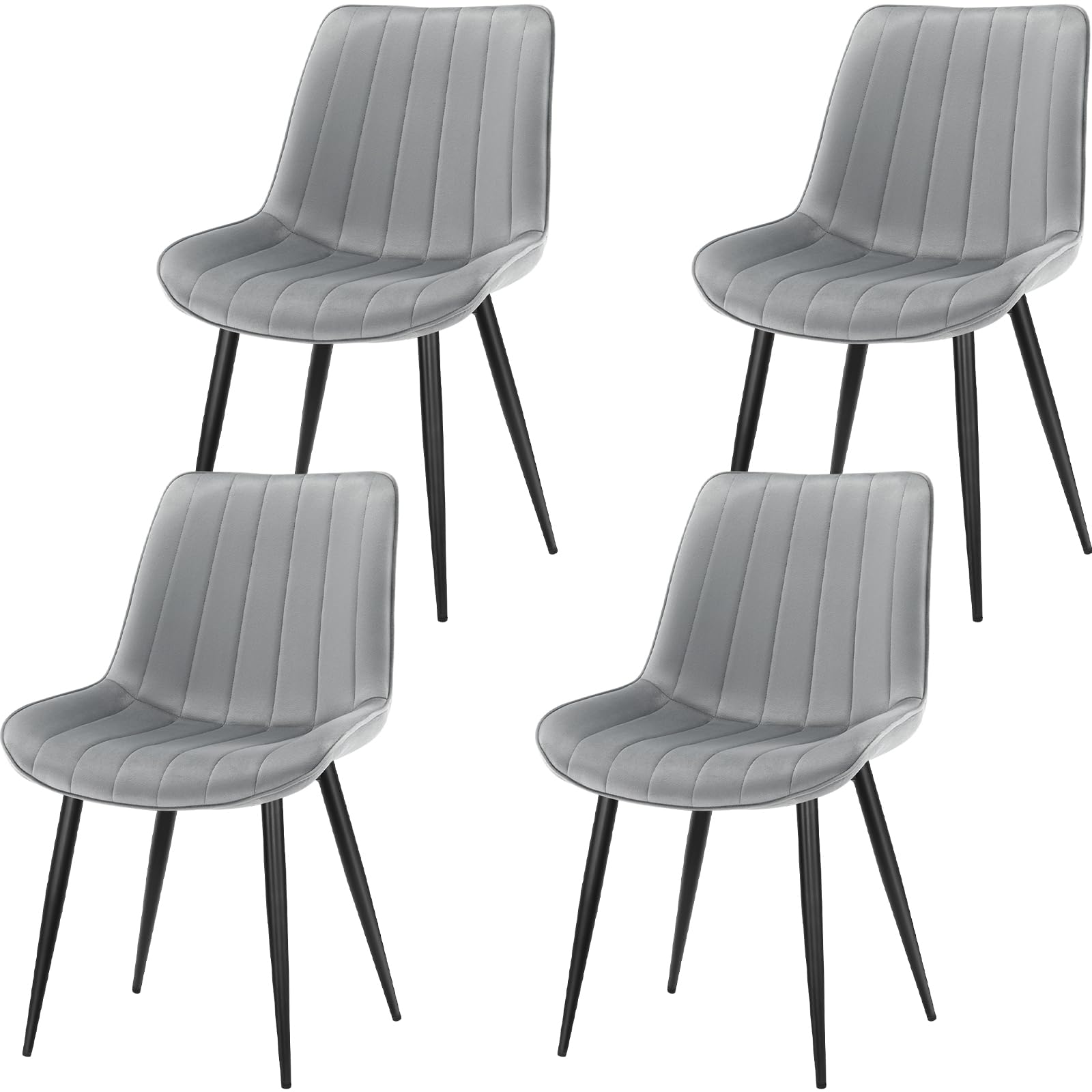 FRUOGO Pack de 4 Sillas de Comedor Modernas con Asiento y Respaldo Tapizados en Terciopelo, Robustas Patas Metálicas para Comedor, Salón, Cocina, Sala de Estar,Gris