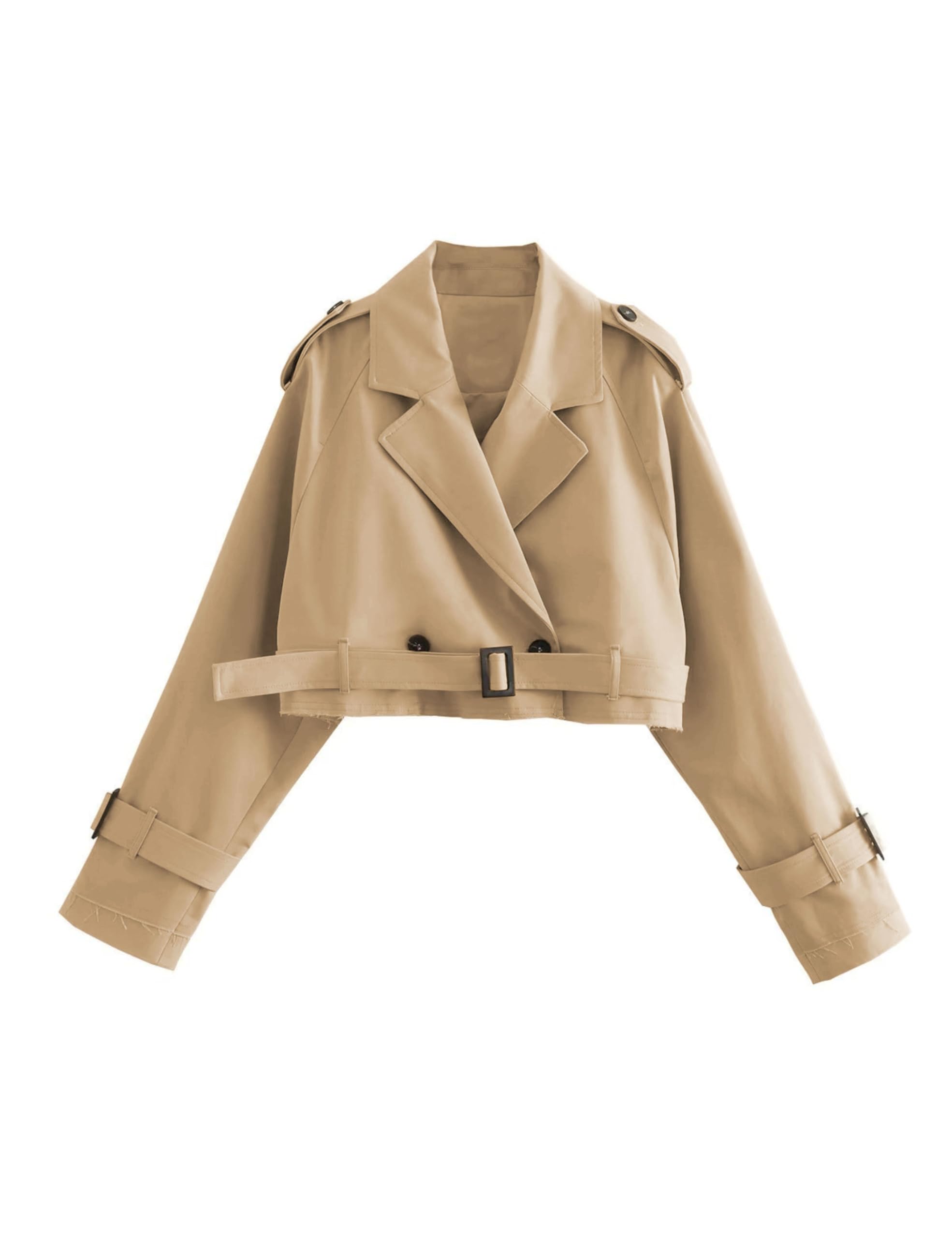 Xiaoxuemeng Womens Cropped Bike Jacket Casual Double Breasted Trench Coat with Belt