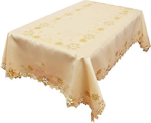 Simhomsen Manteles bordados de copos de nieve para Navidad e invierno (rectángulo de 57 x 84 pulgadas, dorado)