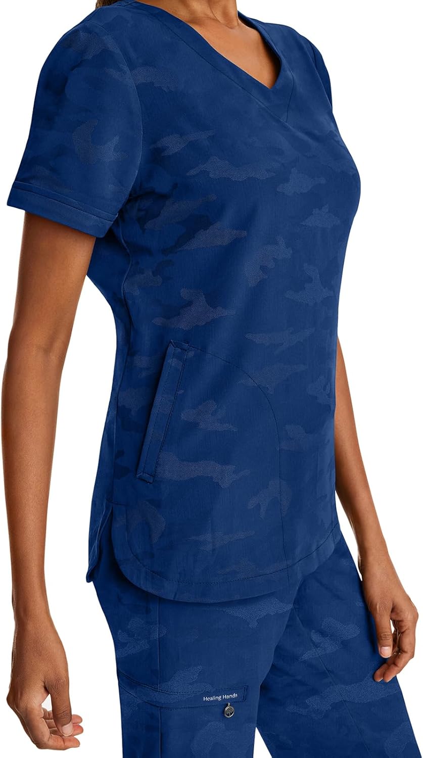 Healing Hands Scrubs for Women V-Neck Scrub Top Joy Camo with Moisture Wicking,360° Stretch & Quick Dry Fabric 2353 - Image 4