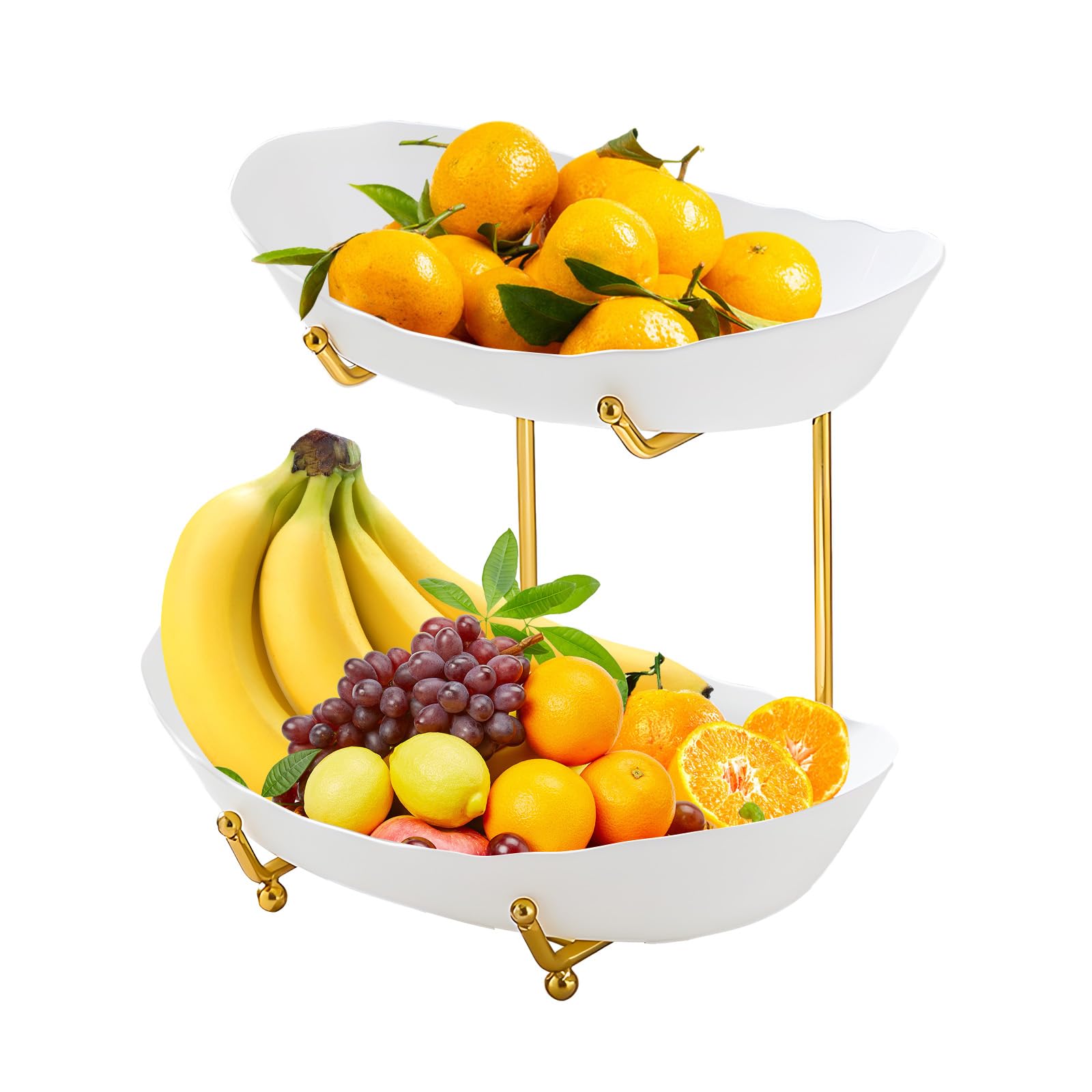 Karlak Fruit Bowl for Kitchen Counter 2 Tier Acrylic Fruit Basket with Serving Bowls and Metal Stand Tiered Serving Bowls for Fruit Vegetable Storage Snack/s/Cake/Dessert Perfect for Party Wedding