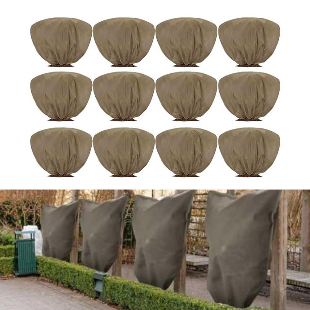 Cubierta para plantas de invierno, tela no tejida, bolsa de protección contra heladas, cierre de cordón, transpirable, a prueba de humedad, escudo esencial para arbustos jóvenes (12 piezas)