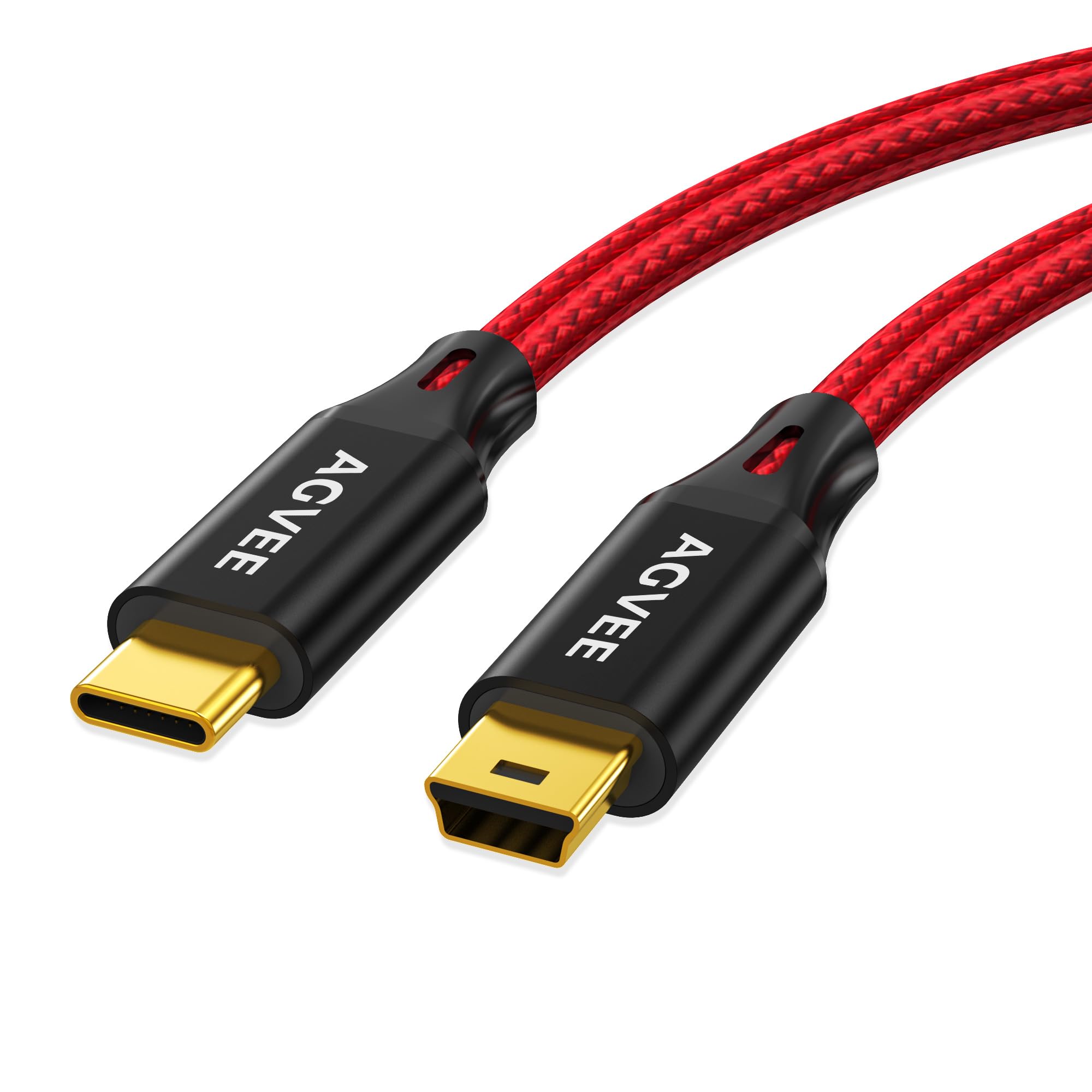 AGVEE 2 cavi da USB-C a mini USB, connettori placcati oro, intrecciati durevoli da Mini-B a 5 pin a tipo C per caricabatterie dati OTG Hero 3+, fotocamera Canon, Nikon, GPS, blu Yeti e rosso