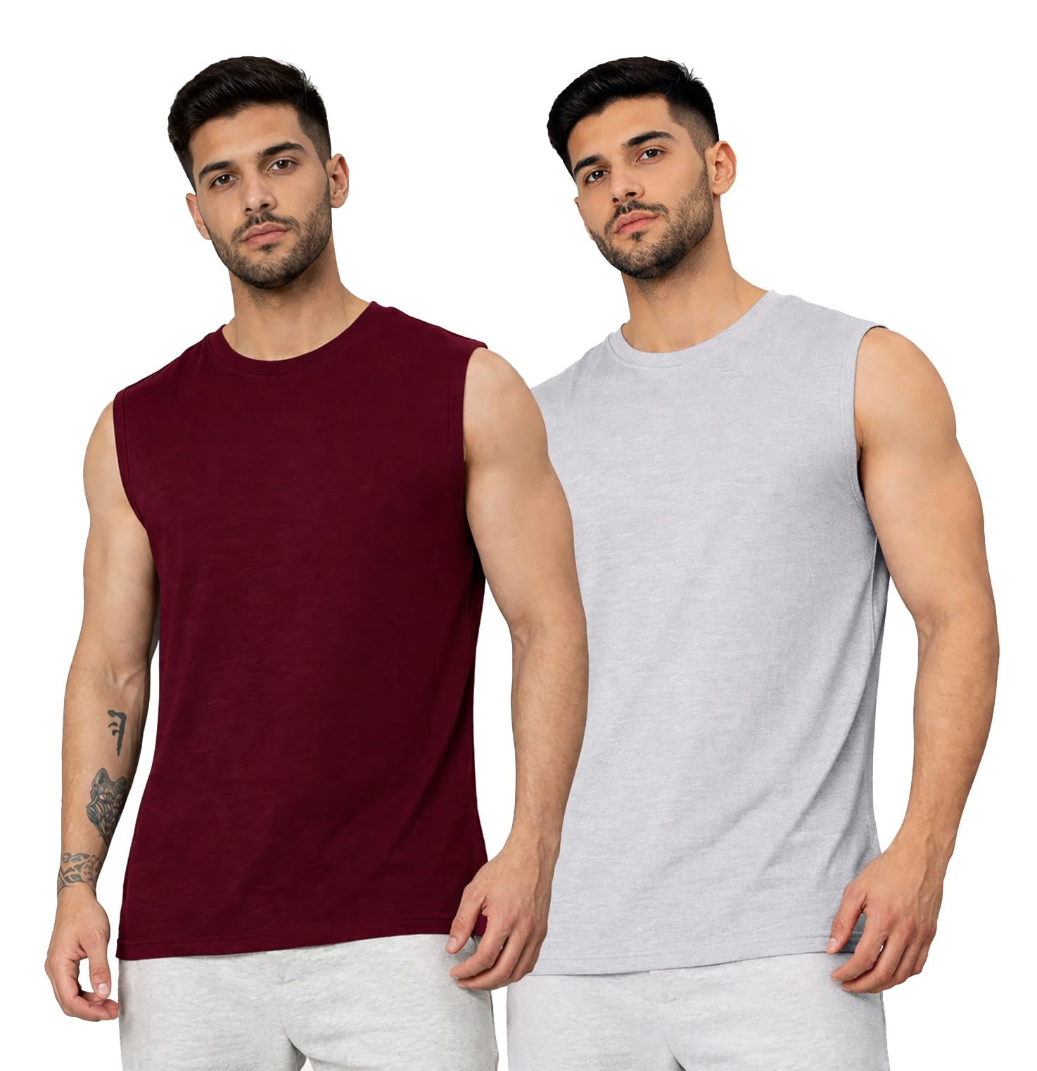 Gym Vest for Men Workout | Breathable Lightweight Tank Top | Fitness & Running Wear Pack of 2 (Maroon-Light Grey)-picture-43