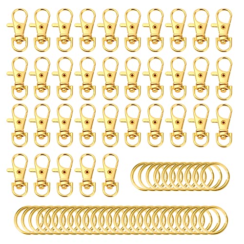 Lowats Attache Porte Clé 70 Pièces Mousqueton Porte Mousqueton Porte Clé Pivotant Métal Doré Crochets Détachables en Forme de Petit Homard Anneaux de Porte Clé Crochet Porte Clé Cover
