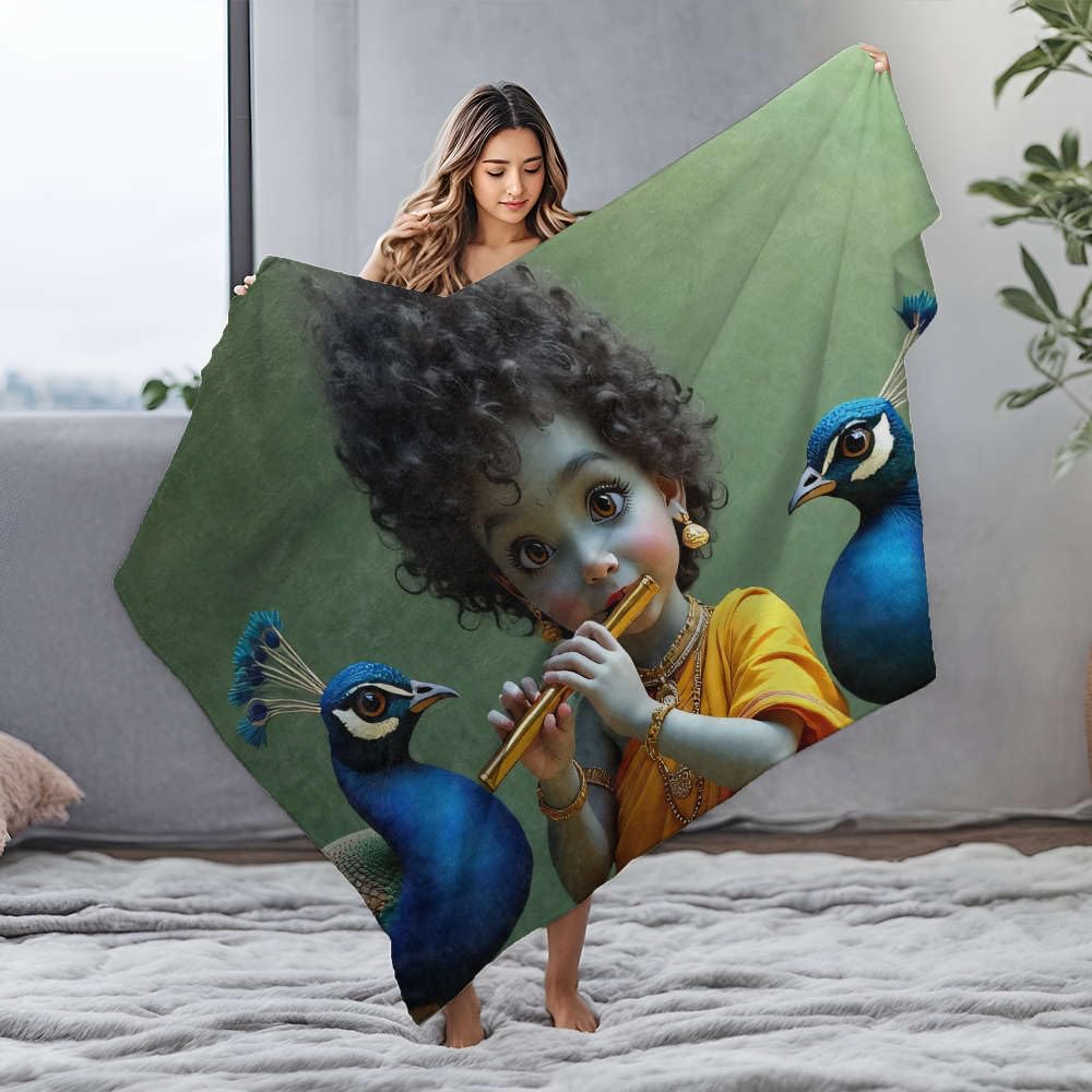 Couverture flanelle enfant jouant de la flûte cadeau poétique et doux pour vos proches