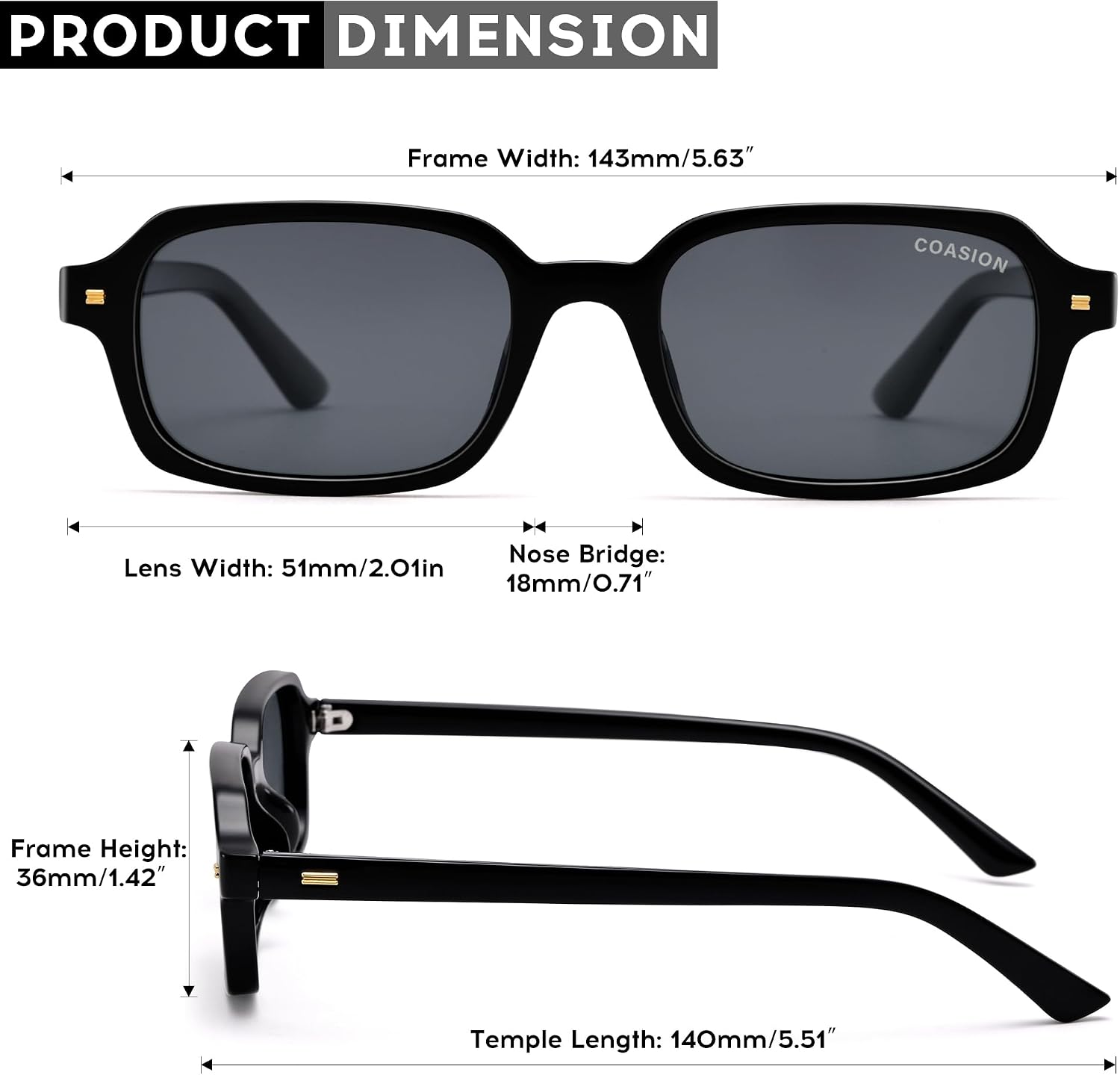 COASION Polarized Sunglasses for Women, Trendy Y2K Rectangle Retro Sun Glasses, Slim Vintage Square UV Protection Eyewear image 4
