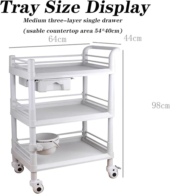 Rolling Utility Cart, Hospital Office Laboratory Trolley with 1 Drawers 3 Tier Esthetician Cart with Wheels for Beauty Salon SPA Commercial Hospital Office Lab Cart,A2,M