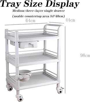 Rolling Utility Cart, Hospital Office Laboratory Trolley with 1 Drawers 3 Tier Esthetician Cart with Wheels for Beauty Salon SPA Commercial Hospital Office Lab Cart,A2,M