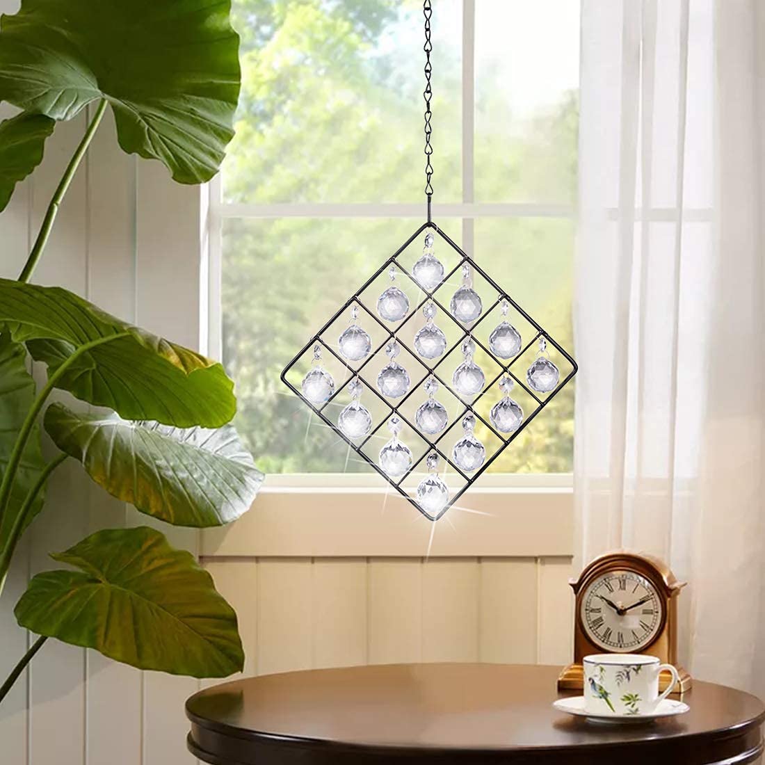 WEISIPU Colorful Crystal Ornaments - Metal Crystal Garden Pendant Rainbow Crystal Ornament Crystal Ball Prism for Window, Garden, Home Decoration (Transparent)