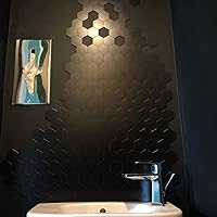 Vista 5 de Pelar y pegar azulejos negros, panel compuesto de aluminio hexagonal autoadhesivo para cocina (5 hojas)