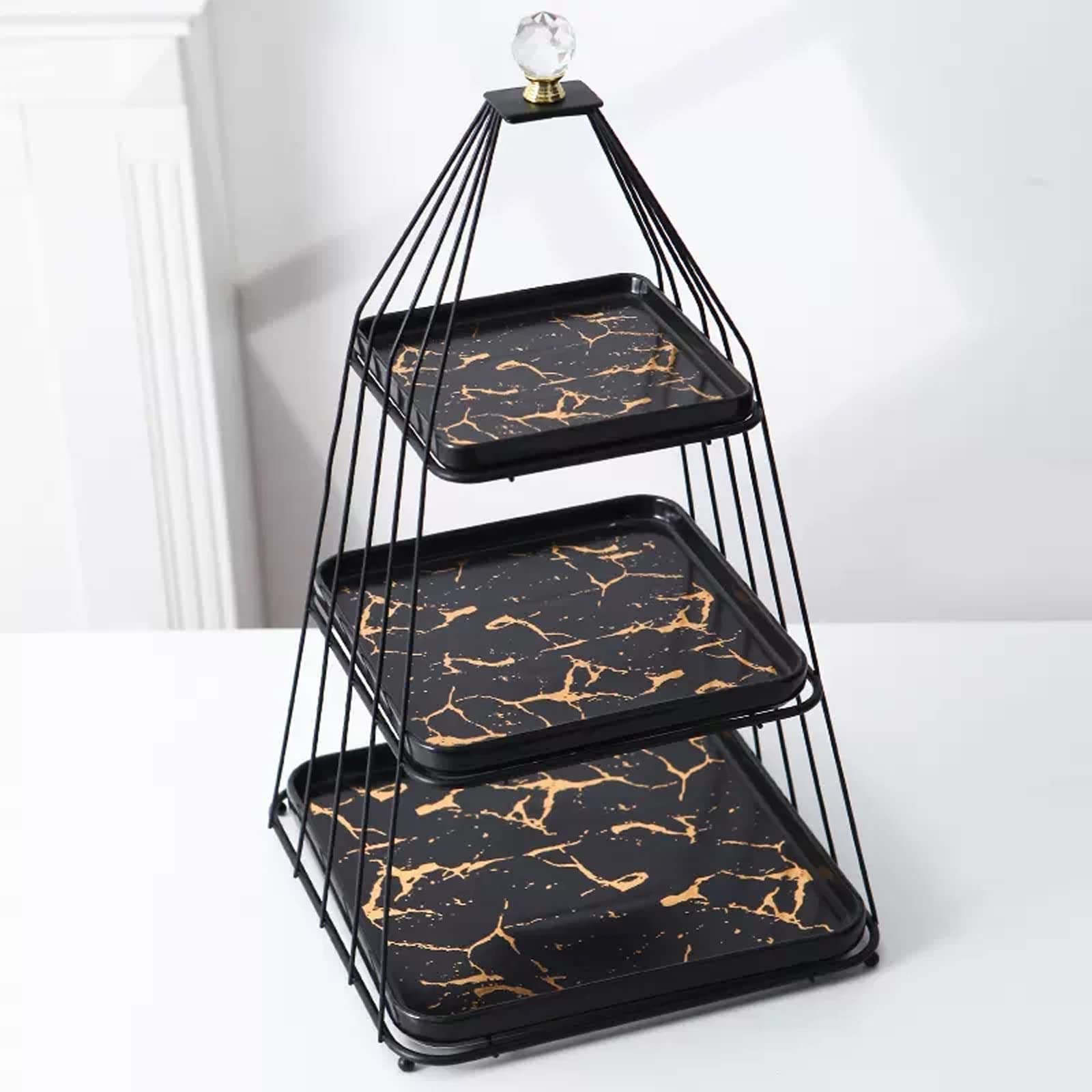 JFGCTYHXY Cake stands, Platter Ceramic Double Three-Tier Fruit Tray Snack Cake Dessert Display Stand(Black)