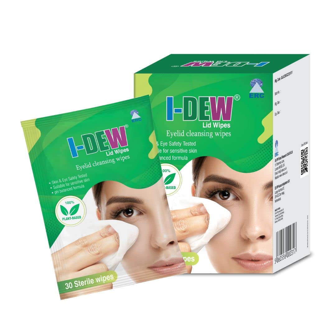 I-DewEyelid Cleansing Lid Wipes, Daily Hygiene of Eyelids and Eyelashes, Plant Based Formula, Removes Eye Make Up, Leaves Skin Feeling Refreshed, Suitable for Sensitive Skin, 30 Wipes Per Pack