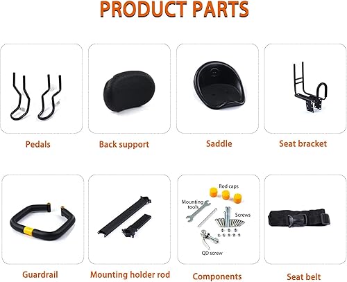 Miniatura 9 de INNOLIFE Asiento de bicicleta para niños, asiento de bicicleta para niños montado en la parte delantera con barandilla para niños de 8 meses a 6