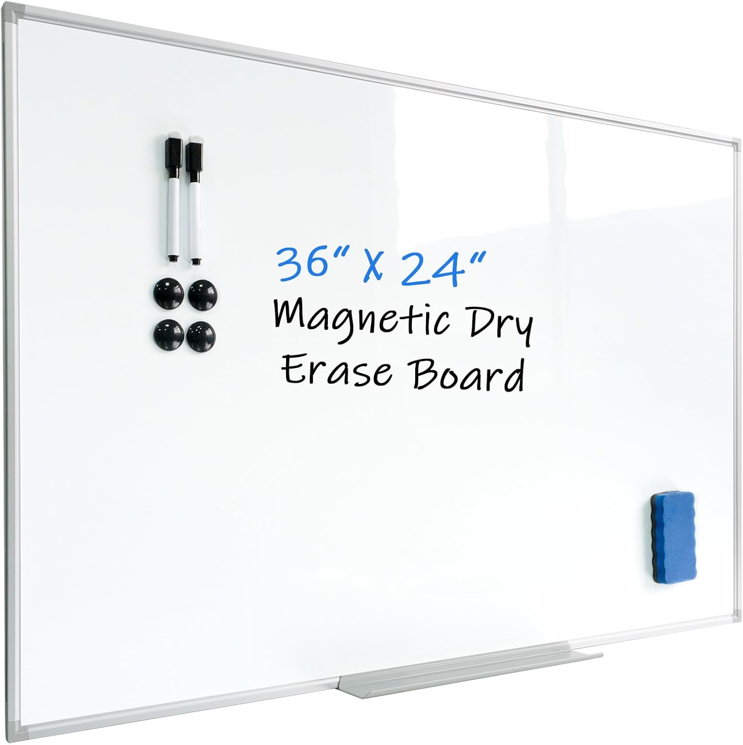 dry erase board/magnetic whiteboard 36 x 24 inches - ultra-slim and lightweight white board - includes 2 markers, 1 pen tray, 4 magnets, and 1eraser 36''wx24''h