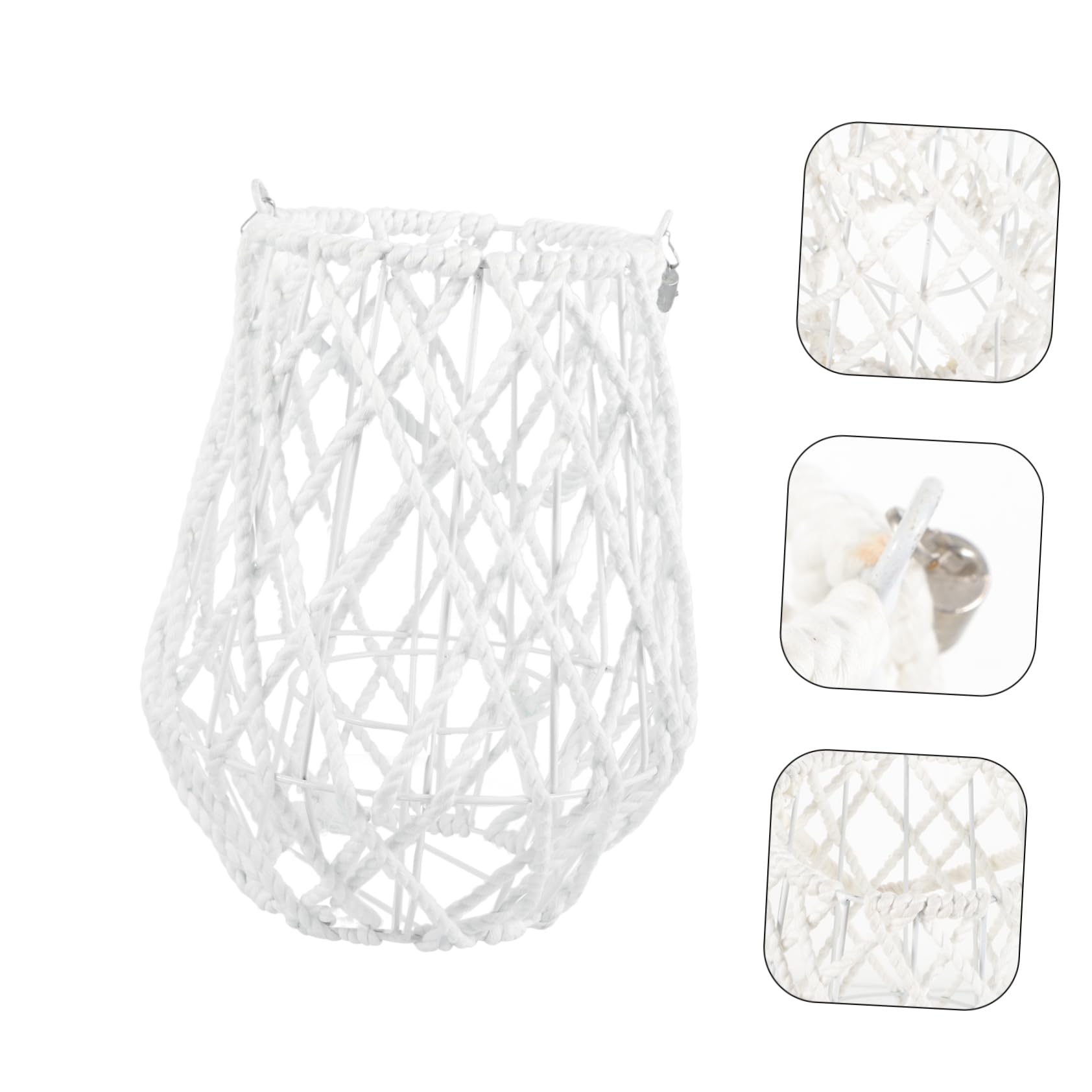 Candelabro de Linterna Tejida, Portavelas Geométrico de Hierro y Hilo de Algodón, Decoración para Jardín y Salón, Blanco