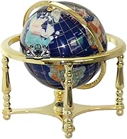 Vista 3 de Unique Art Since 1996 Globo del mundo de lapislázuli azul de 13 x 9 pulgadas con trípode dorado, 220 GB - azul-dorado