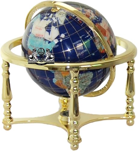 Miniatura 3 de Unique Art Since 1996 Globo del mundo de lapislázuli azul de 13 x 9 pulgadas con trípode dorado, 220 GB - azul-dorado