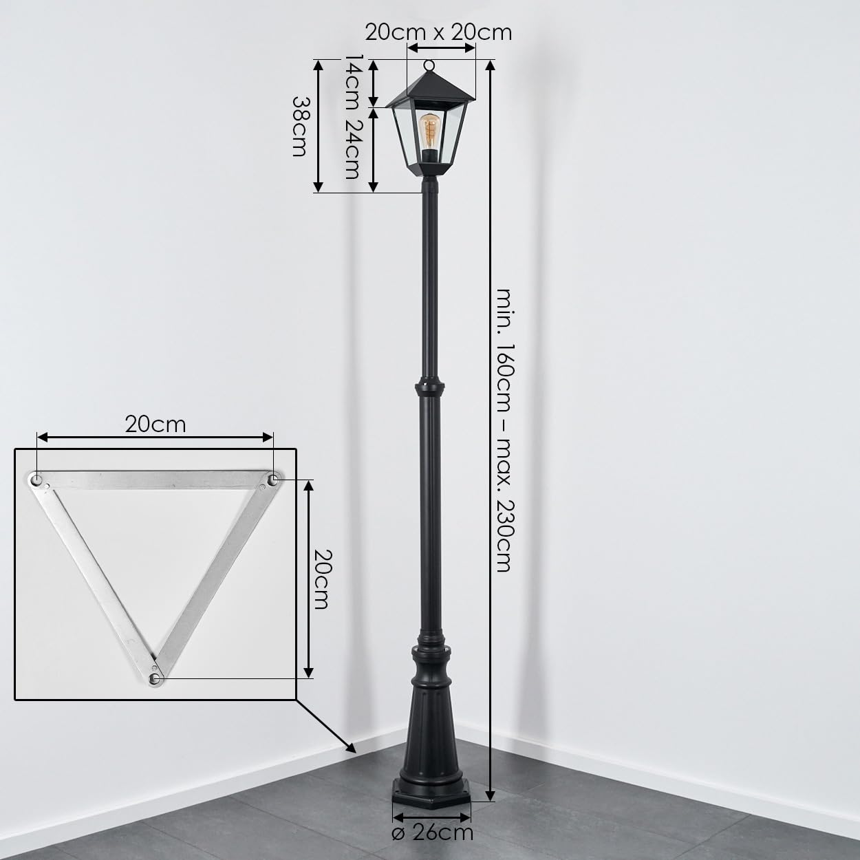 HOFSTEIN Außenwegeleuchte Anfei, Wegeleuchte aus Metall/Glas in Schwarz/Klar, Leuchte im Vintage/Antik/Landhaus-Design für Außenbereich/Garten/Terrasse, Höhe 230 cm, 1 x E27, ohne Leuchtmittel, IP44