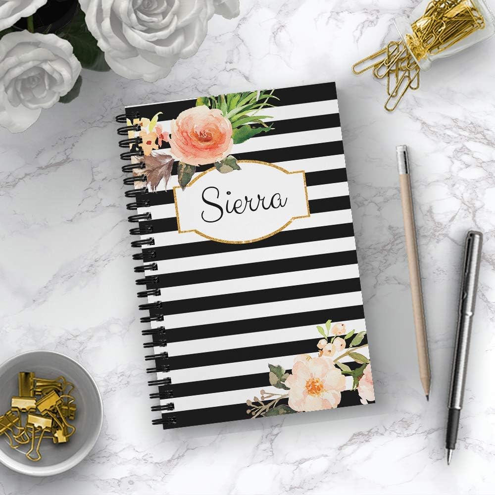 Gotcha Covered Notebooks HARDCOVER Classic Floral Personalized Notebook/Journal, Satin Matte Finish, 120 pages of your selected paper, lay flat wire-o spiral. Size: 5.5” x 8.5”. Made in the USA