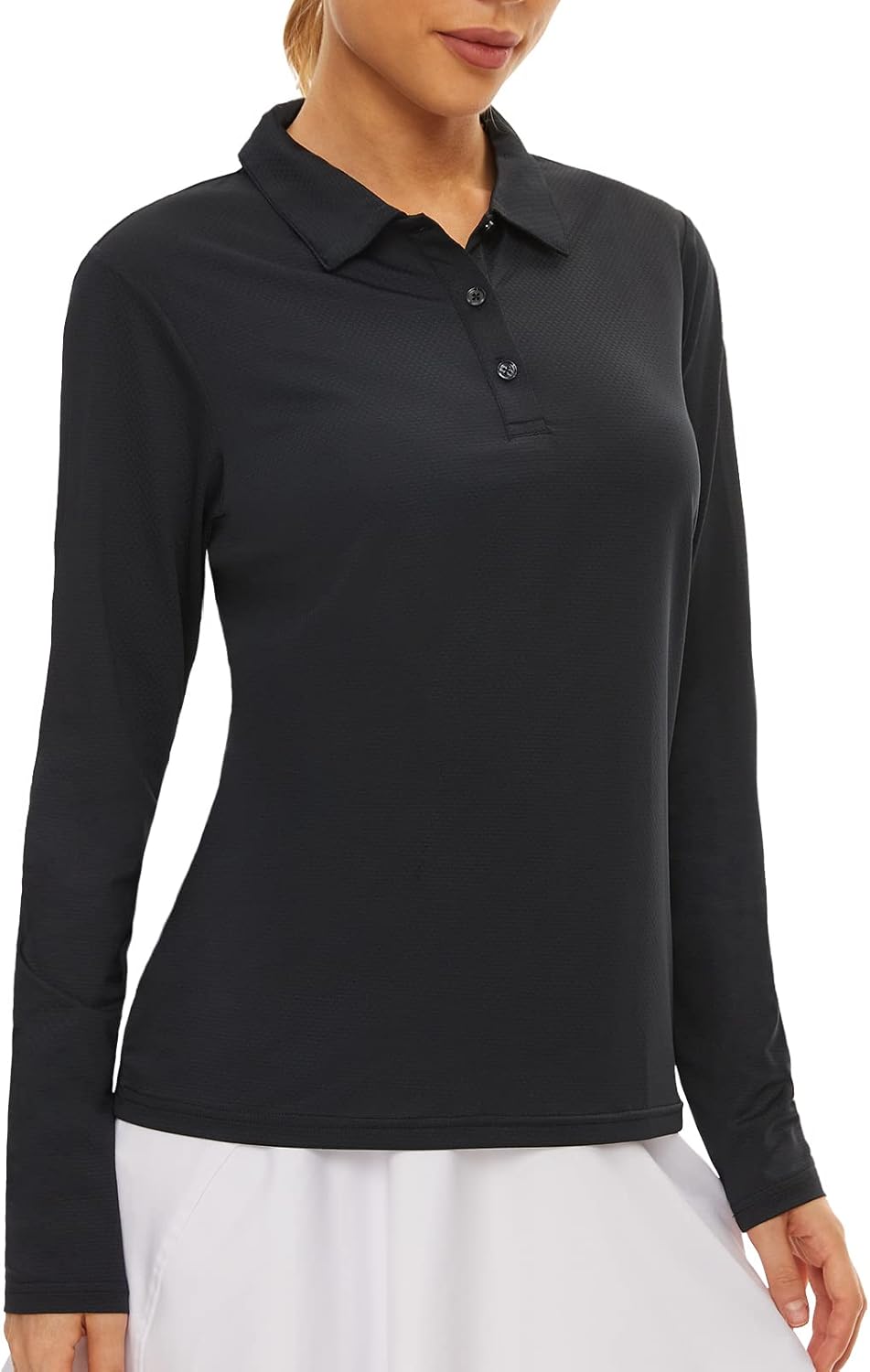 Women's Golf Shirt Long Sleeve Polo Shirt UPF50+ Sun Protection Moisture Wicking Quick Dry Golf Polo Shirt Large 01 Black