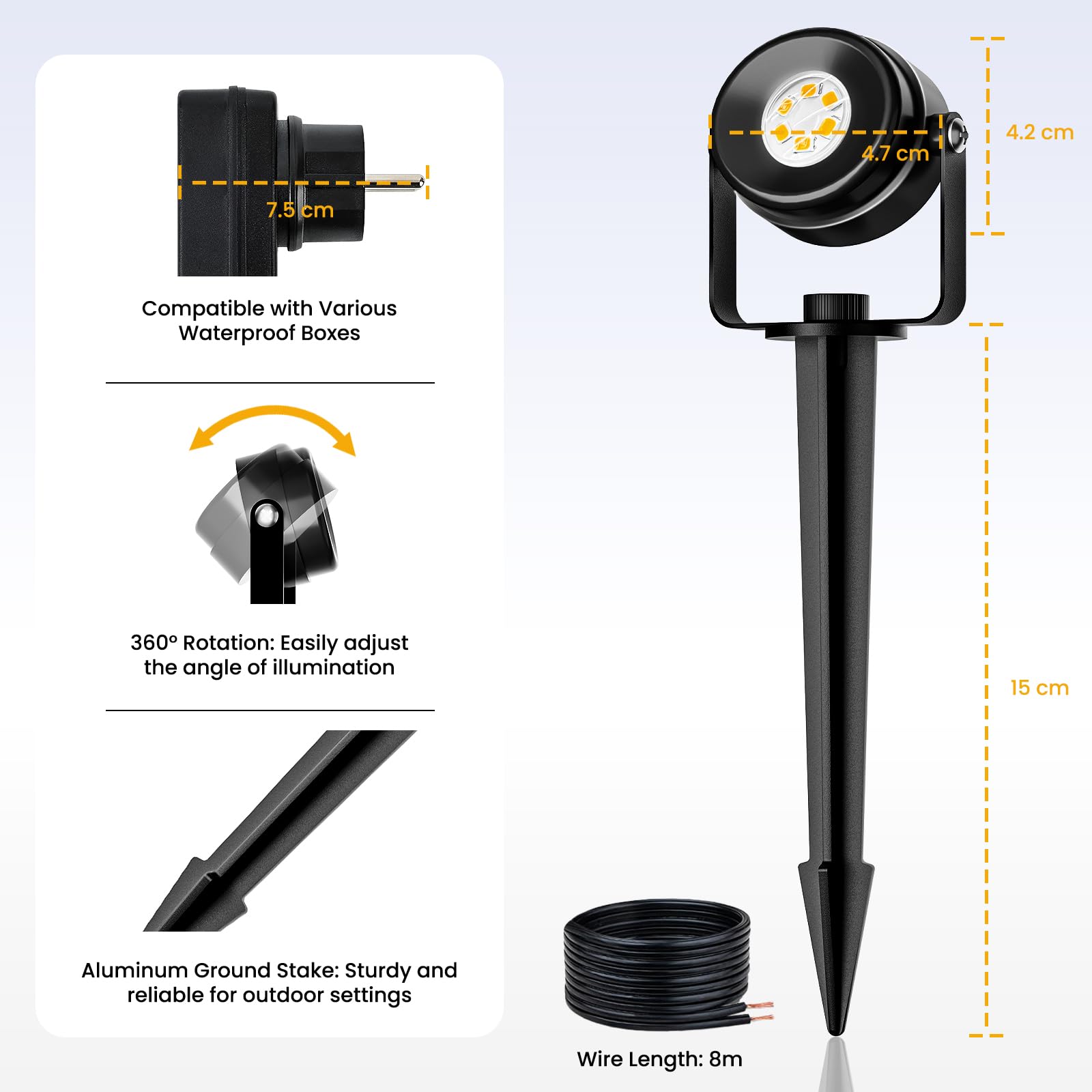 MAGGIFT Gartenbeleuchtung LED, 17 m 24 V Dimmbarer LED-Strahler mit Fernbedienung/Timer/3 Lichtmodi, IP67 Wasserdichter Gartenstrahler, Gartenleuchten mit Adapter, Gartenlampen für Außen, Garten, Hof