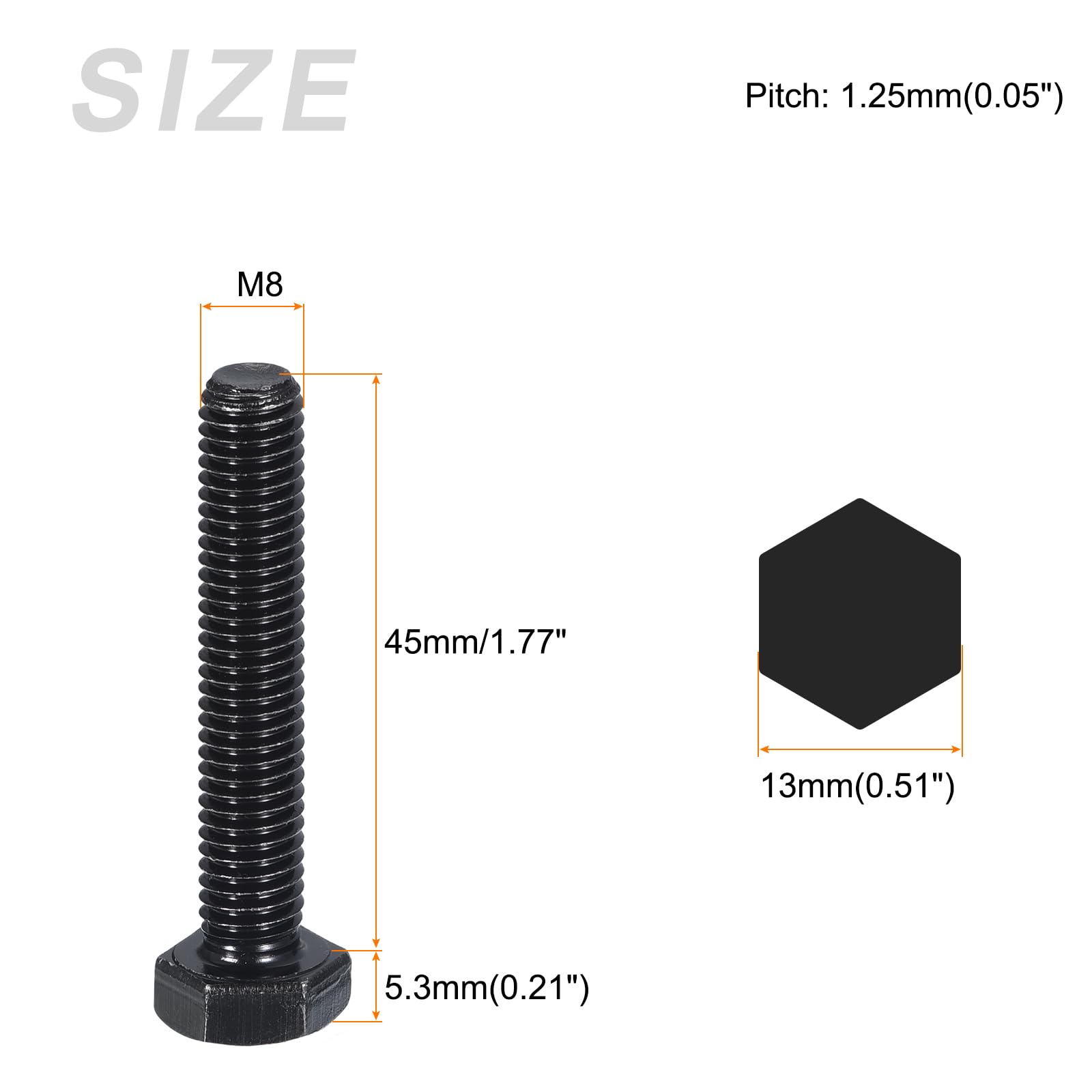 METALLIXITY Hex Bolts (M8-1.25x45mm) 10Pcs, 8.8 Grade Carbon Steel Fully Threaded Black Oxide - Image 2