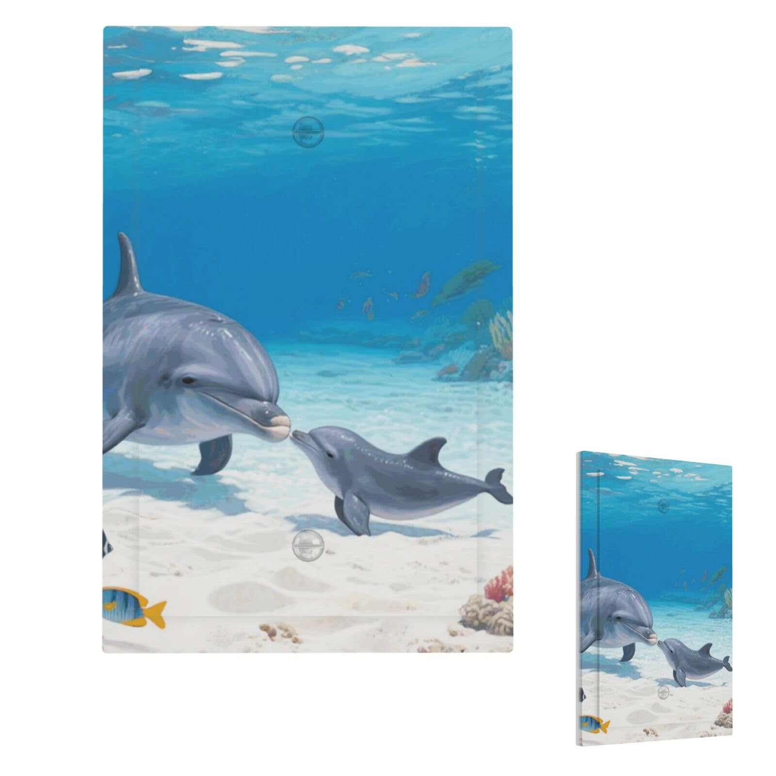 Fekiloot Single Blank Dolphin Wall Plate Cover Modern Decorative 1 Gang Light Switch Cover Unbreakable Receptacle Outlet Covers For Living Room Bedroom Home Decor
