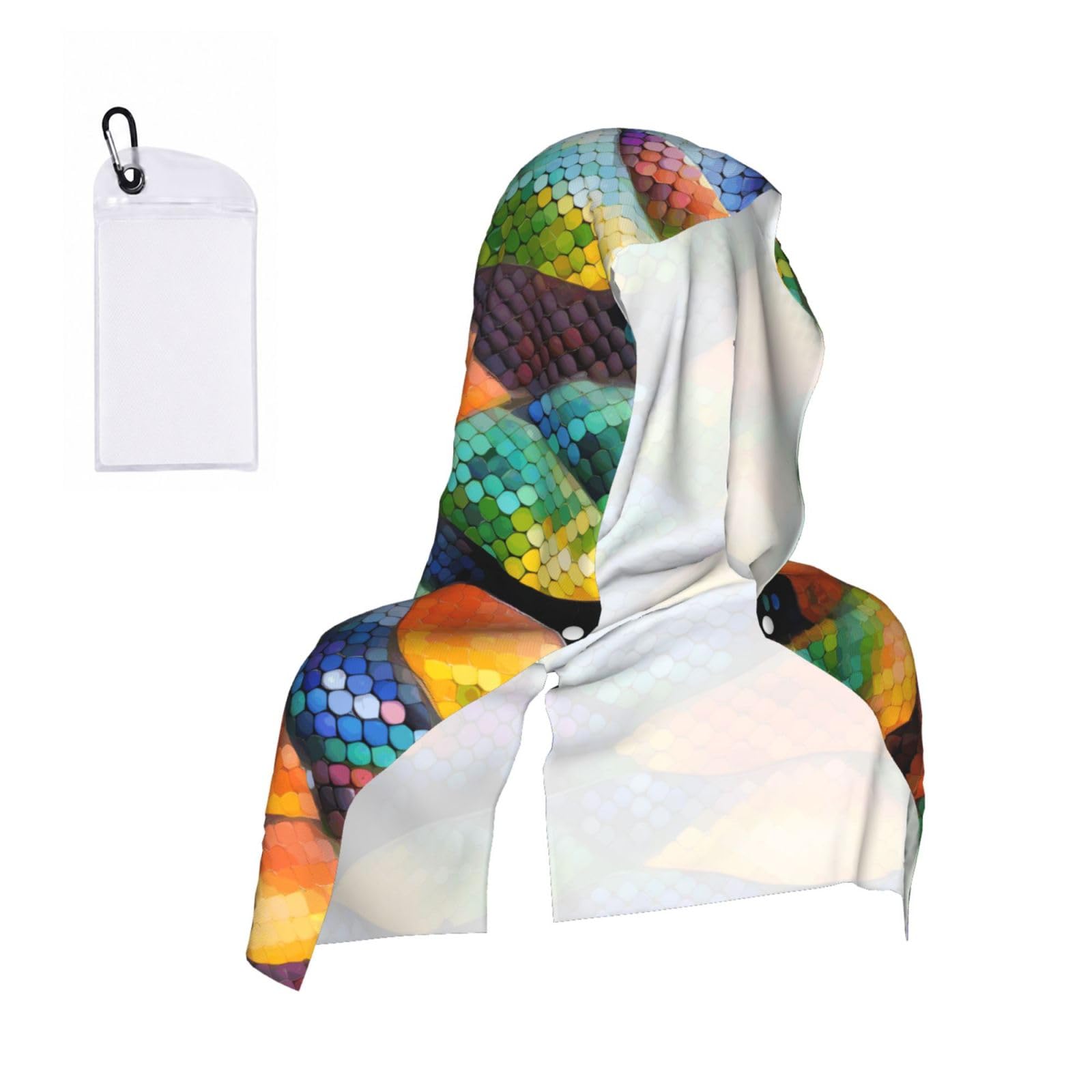 CNTDBU Rainbow Fish Scale Cooling Towel Hooded-Instant Chill Neck Cover for Sports, UV Cooling Rag for Running Gym