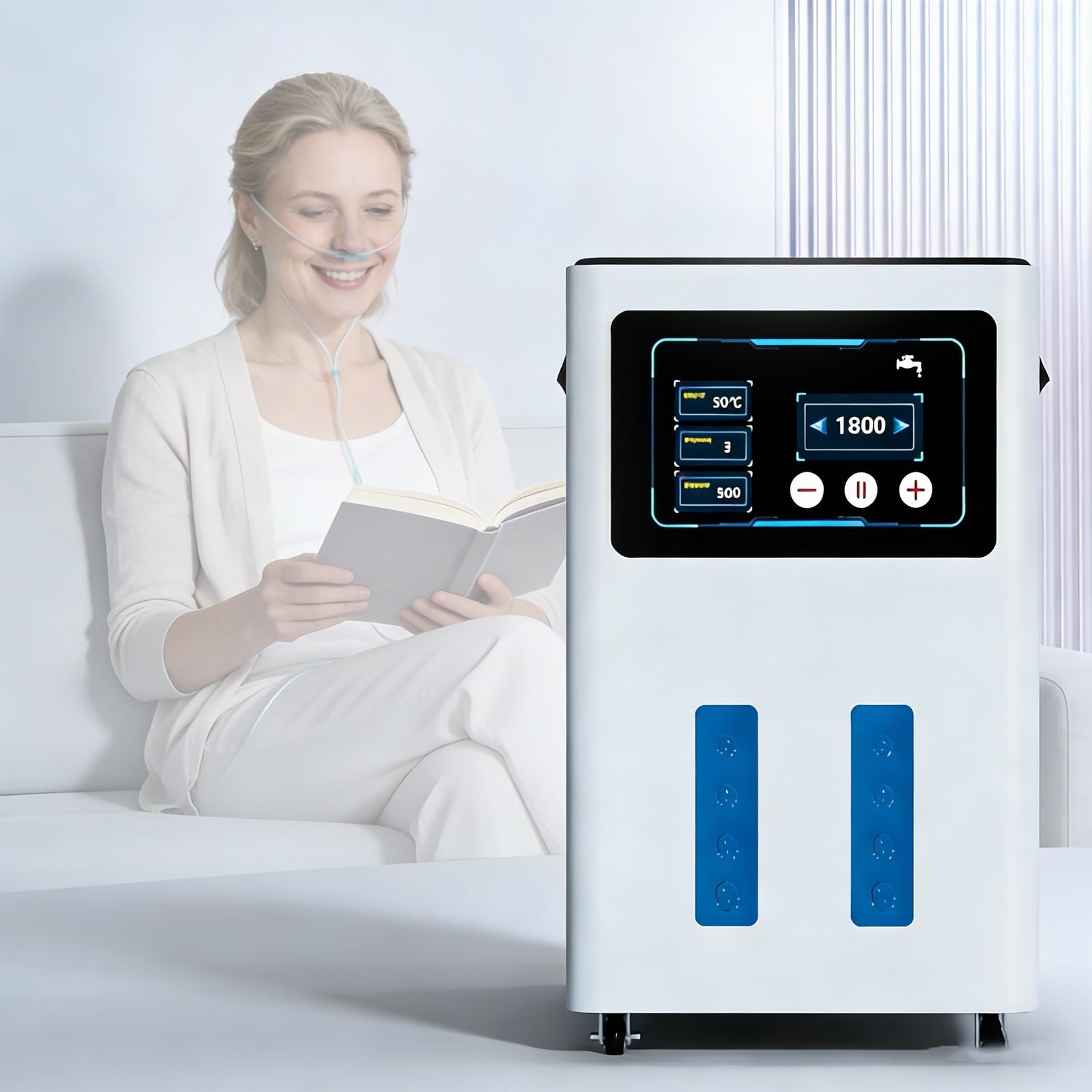Jonizator Wody O Wydajności 900-1800 Ml/Min Dużym Przepływem, Inhalator Wodorowy Wysokiej Czystośc Technologia Elektrolizy SPE/PEM 6-Godzinny Timer Dwóch Użytkowników Dla Zdrowia Rodziny(900ML)