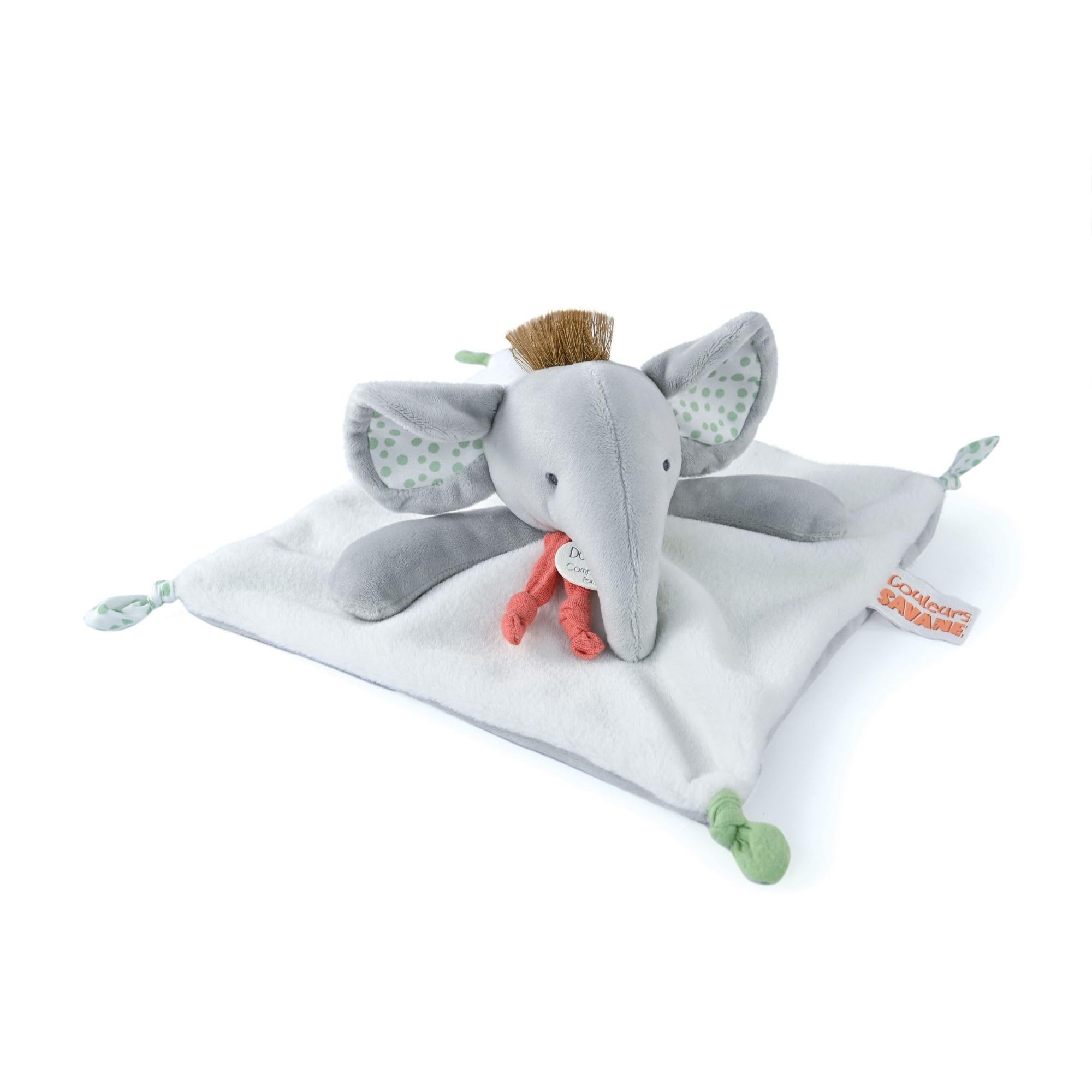 Doudou et Compagnie - Doudou Plat Peluche Elephant - 25cm - Gris - Collection Couleurs Savane - Très Doux pour Bébé - Garantie Doudou Perdu - Cadeau pour Naissance Bébé Garçon Ou Fille - DC4078 - 1