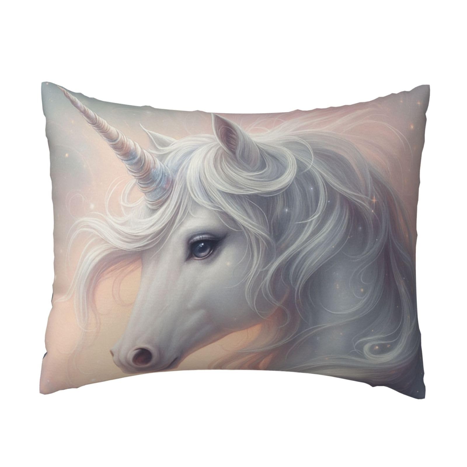 Majestic Unicorn with Dreamy White Pastel Sparkles Pillowcase Soft Plush with Zipper Decorative Pillowcovers 16x20 in