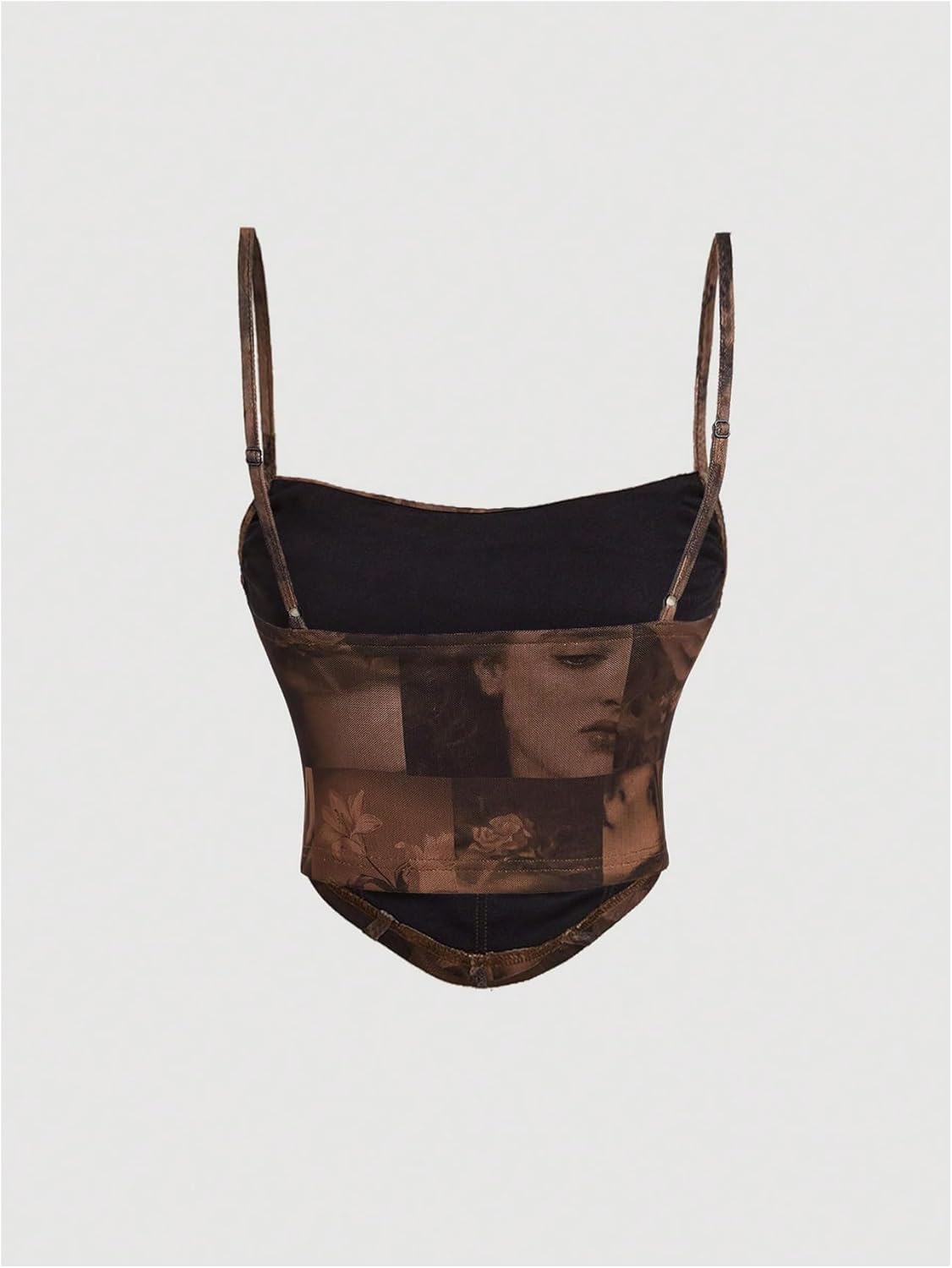 WDIRARA Women's Vintage Floral Mesh Cami Ruched Asymmetrical Going Out Tops - Image 3