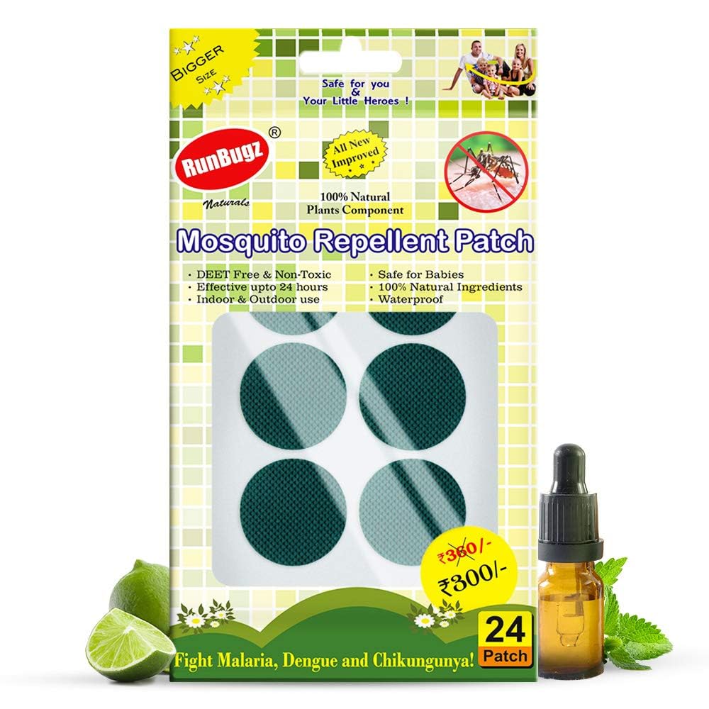 RunBugz Mosquito Repellent Patches For Kids - 24 Patches - Pack of 2 - Deet-Free - Waterproof - Natural
