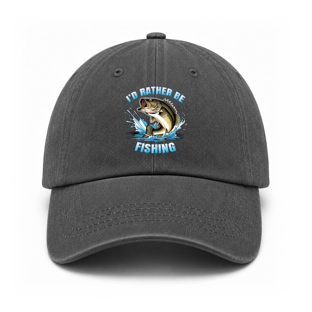 I'd Rather Be Fishing Baseball Cap, Funny Fishing Dad Black Hat